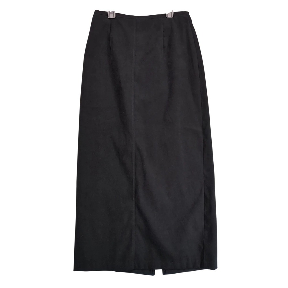 Vintage First Option Black Long Pencil Skirt Sz 8 Faux Suede‎ Stretch Slit 90s